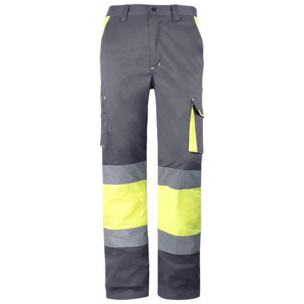 wr158 pantalon elastico multibolsillos combinado av amarillo gris delantero