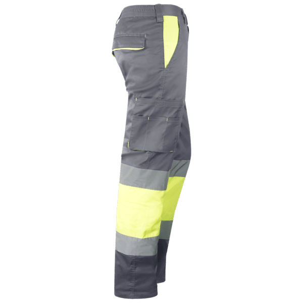 wr158 pantalon elastico multibolsillos combinado av amarillo gris lateral derecho
