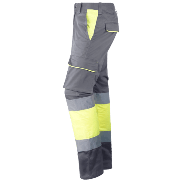 wr158 pantalon elastico multibolsillos combinado av amarillo gris lateral izquierdo