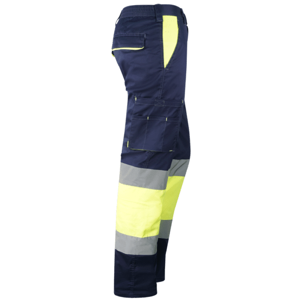 wr158 pantalon elastico multibolsillos combinado av amarillo marino lateral derecho