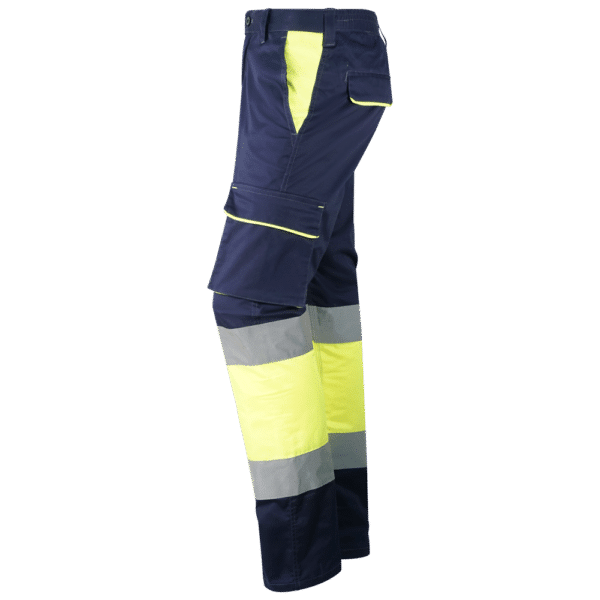 wr158 pantalon elastico multibolsillos combinado av amarillo marino lateral izquierdo