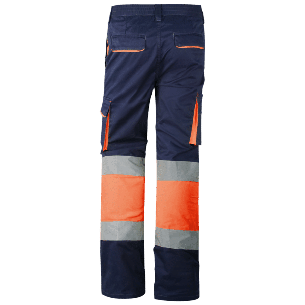 wr158 pantalon elastico multibolsillos combinado av naranja marino espalda
