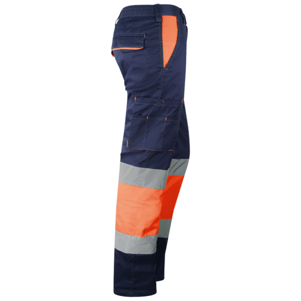 wr158 pantalon elastico multibolsillos combinado av naranja marino lateral derecho